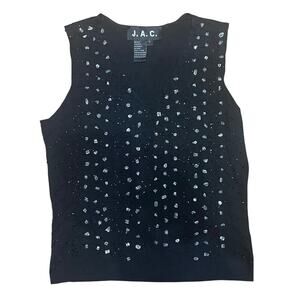 JAC Vintage Silk Beaded V-Neck Sweater Vest Size Large